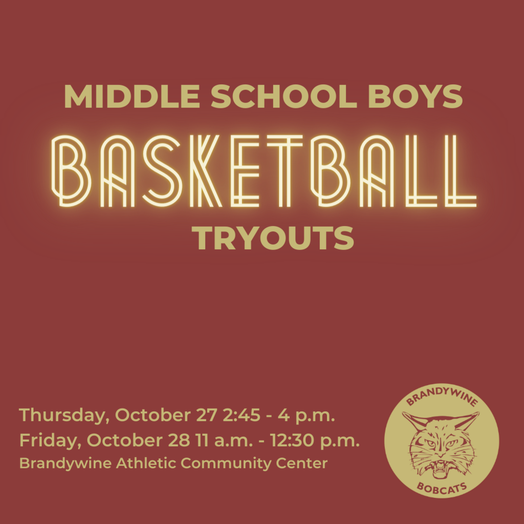 Middle School Boys Basketball Tryouts Thursday October 27 2:45 - 4 p.m. and Friday October 28 11 a.m. - 12:30 p.m.